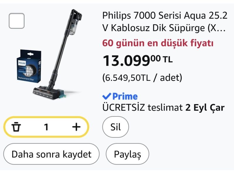 Philips 7000 Serisi Aqua 25.2 V Kablosuz Dik Süpürge (XC7053/01) ve Philips Orijinal Yedek Filtre – Kablosuz Süpürge 6000, 7000 ve 8000 Serisi ile Uyumlu (XV1681/01)