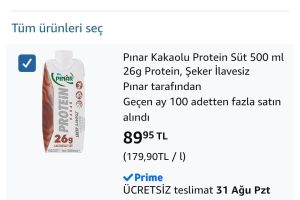 Pınar Kakaolu Protein Süt 500 ml 26g Protein, Şeker İlavesiz