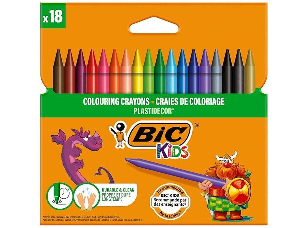 🛍️ BIC Plastidecor Elleri Kirletmeyen Pastel Boya, 18’li Kutu, Elleri Boyamaz, 30 Aydan Büyük Çocuklar İçin İdeal