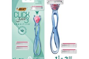 🛍️ BIC Soleil Click Sensitive 1 Gövde & 2 Başlık Kadın Tıraş Bıçağı (3 Bıçak), Oynar Başlıklı, Aloe Vera ile Zenginleştirilmiş Kayganlaştırıcı Jel Şerit
