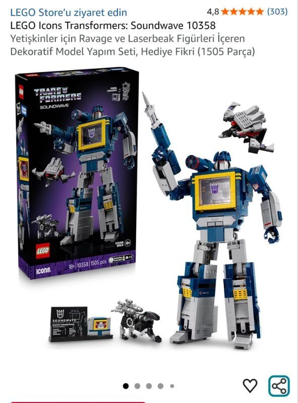 Lego Icons Transformers: Soundwave 10358 | Yetişkinler İçin Ravage Ve Laserbeak Figürleri İçeren Dekoratif Model Yapım S
