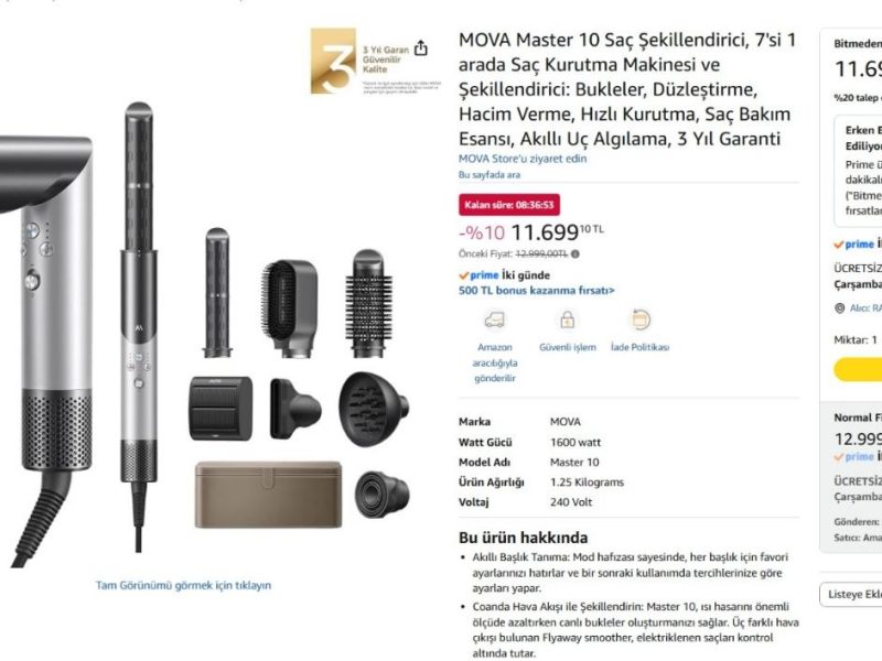 MOVA Master 10 Saç Şekillendirici, 7’si 1 arada Saç Kurutma Makinesi ve Şekillendirici: Bukleler, Düzleştirme, Hacim Verme, Hızlı Kurutma, Saç Bakım Esansı, Akıllı Uç Algılama, 3 Yıl Garanti