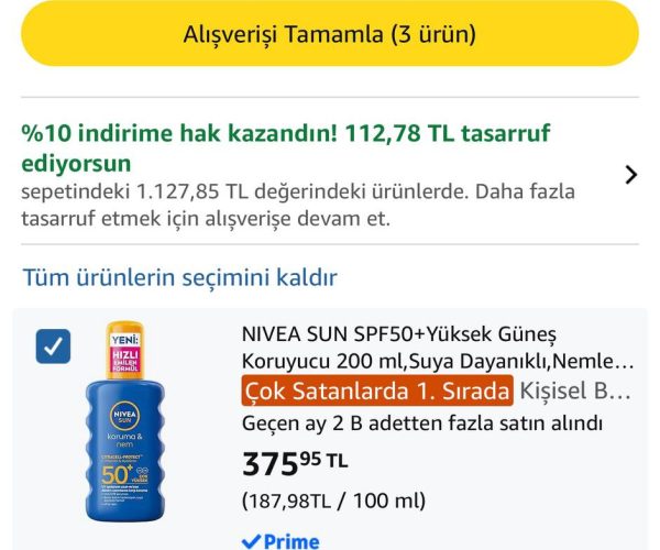 NIVEA SUN SPF50+ Yüksek Güneş Koruyucu 200 ml,Suya