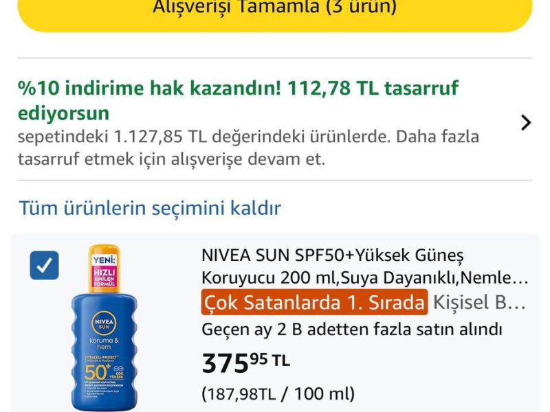 NIVEA SUN SPF50+ Yüksek Güneş Koruyucu 200 ml,Suya