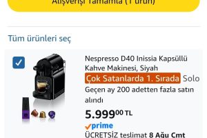 Nespresso D40 Inissia Kapsüllü Kahve Makinesi, Siyah FIRSATT500 koduyla 5.499₺ – Kod uygulamaya Özel 5000₺ ve Üzerine 500₺ İndirim Sağlıyor — %90 İndirim
