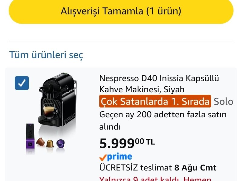 Nespresso D40 Inissia Kapsüllü Kahve Makinesi, Siyah FIRSATT500 koduyla 5.499₺ – Kod uygulamaya Özel 5000₺ ve Üzerine 500₺ İndirim Sağlıyor — %90 İndirim