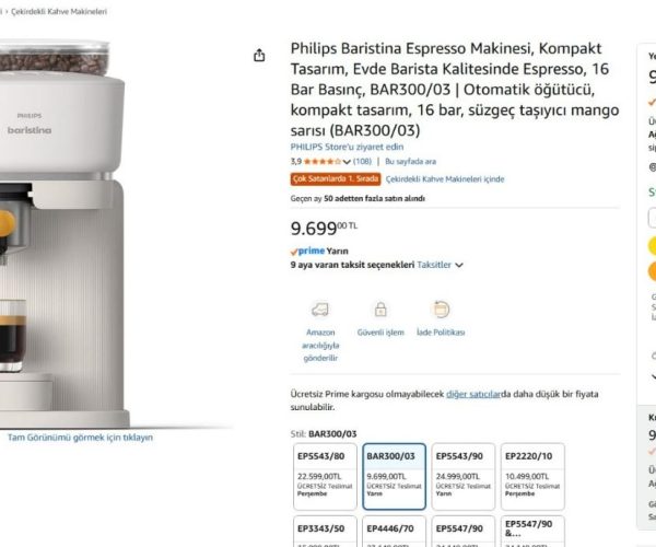 Philips Baristina Espresso Makinesi, Kompakt Tasarım, Evde Barista Kalitesinde Espresso, 16 Bar Basınç, BAR300/03 | Otomatik öğütücü, kompakt tasarım, 16 bar, süzgeç taşıyıcı mango sarısı (BAR300/03)