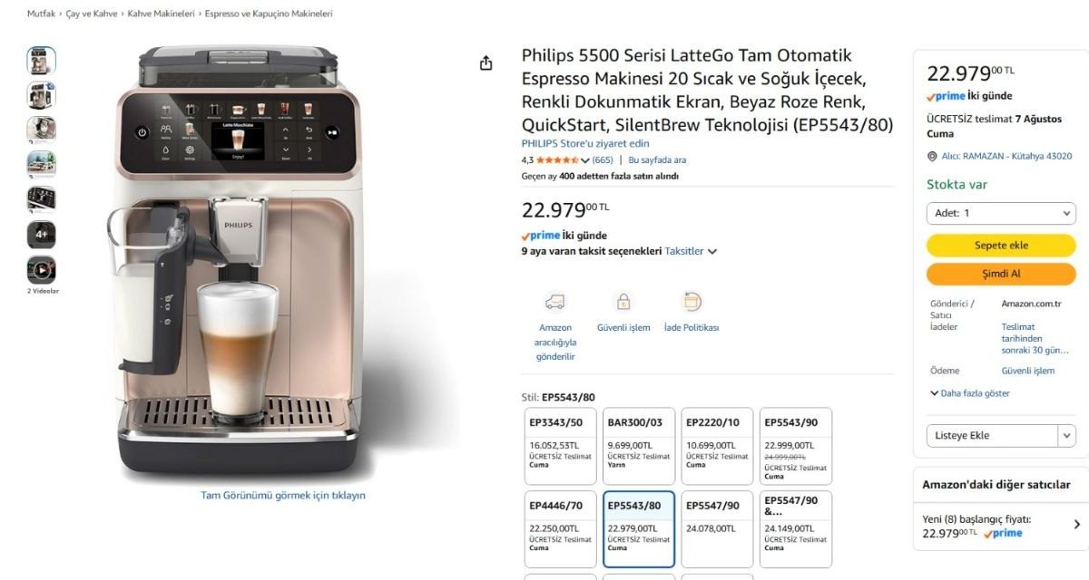 Philips 5500 Serisi LatteGo Tam Otomatik Espresso Makinesi 20 Sıcak ve Soğuk İçecek, Renkli Dokunmatik Ekran, Beyaz Roze Renk, QuickStart, SilentBrew Teknolojisi (EP5543/80)