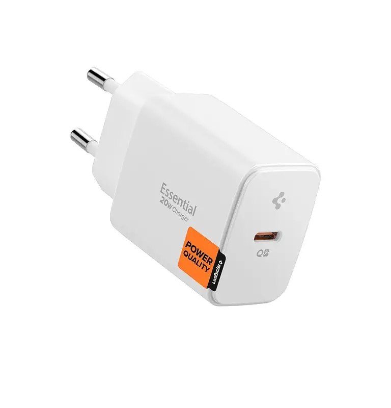 Spigen 20W USB-C Mini Hızlı Şarj Aleti/Şarj Isısını Düşürür GaN Pro Akım Korumalı Güç Adaptörü iPhone & Android & iPad Type-C EE201 Beyaz – ACH08701 (Spigen TR Garantili)