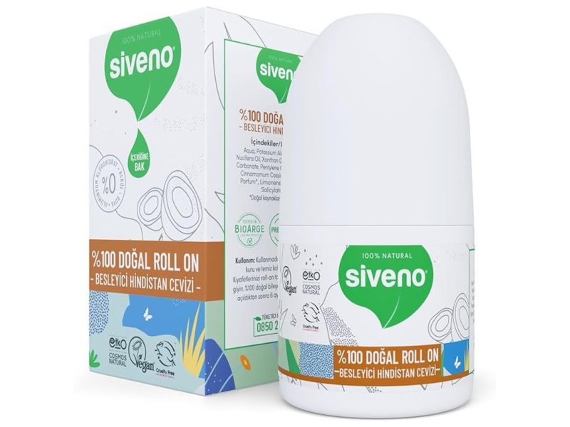 🛍️ Siveno %100 Doğal Roll On Hindistan Cevizli Deodorant Ter Kokusu Önleyici Bitkisel Lekesiz Vegan 50 ml