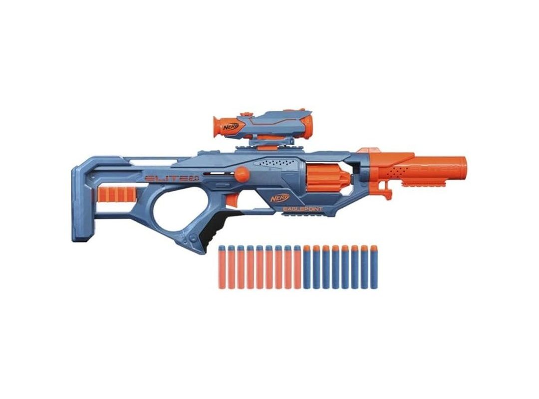 🛍️ Hasbro Nerf Elite 2.0 Eaglepoint Rd 8 Atıcı 8 Dart Tamburu, Çıkarılabilir Nişan Dürbünü Ve Namlu, 16 Nerf Dart, Sürgü Hareketi