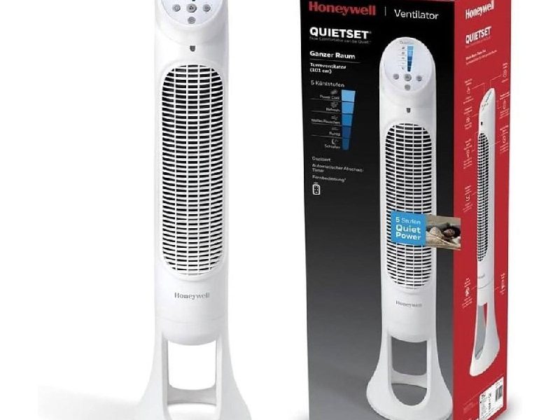 HONEYWELL QuietSet HYF260 Tüm Oda İçin Salınımlı Kule Vantilatör, 5 Hız Ayarı, 80 Derece Salınım, Zamanlayıcı Fonksiyonu, Aydınlatma, Otomatik Kapanma, Uzaktan Kumanda