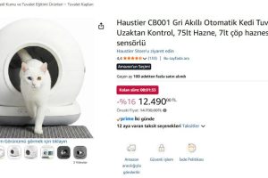 Haustier CB001 Gri Akıllı Otomatik Kedi Tuvaleti, APP ile Uzaktan Kontrol, 75lt Hazne, 7lt çöp haznesi, Ağırlık sensörlü