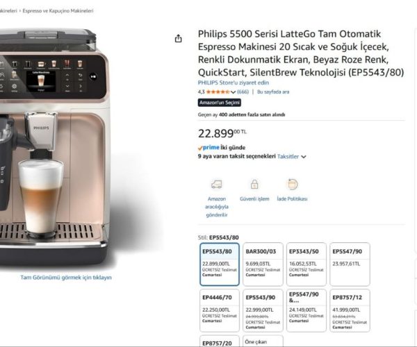 Philips 5500 Serisi LatteGo Tam Otomatik Espresso Makinesi 20 Sıcak ve Soğuk İçecek, Renkli Dokunmatik Ekran, Beyaz Roze Renk, QuickStart, SilentBrew Teknolojisi (EP5543/80)
