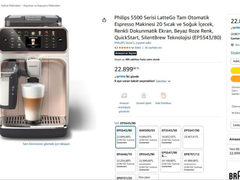 Philips 5500 Serisi LatteGo Tam Otomatik Espresso Makinesi 20 Sıcak ve Soğuk İçecek, Renkli Dokunmatik Ekran, Beyaz Roze Renk, QuickStart, SilentBrew Teknolojisi (EP5543/80)