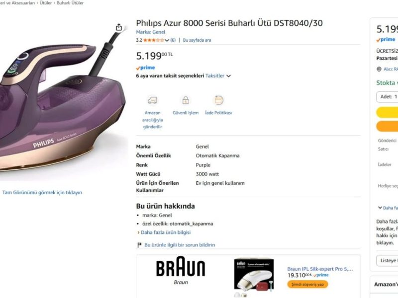 Phılıps Azur 8000 Serisi Buharlı Ütü DST8040/30
