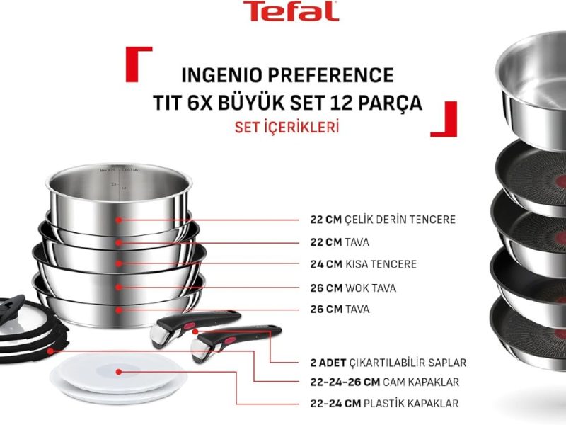 🛒 Tefal Ingenio Preference 12 Parça Tencere Seti | 6X Kaplama | Çıkarılabilir Sap | Yapışmaz — %6 İndirim