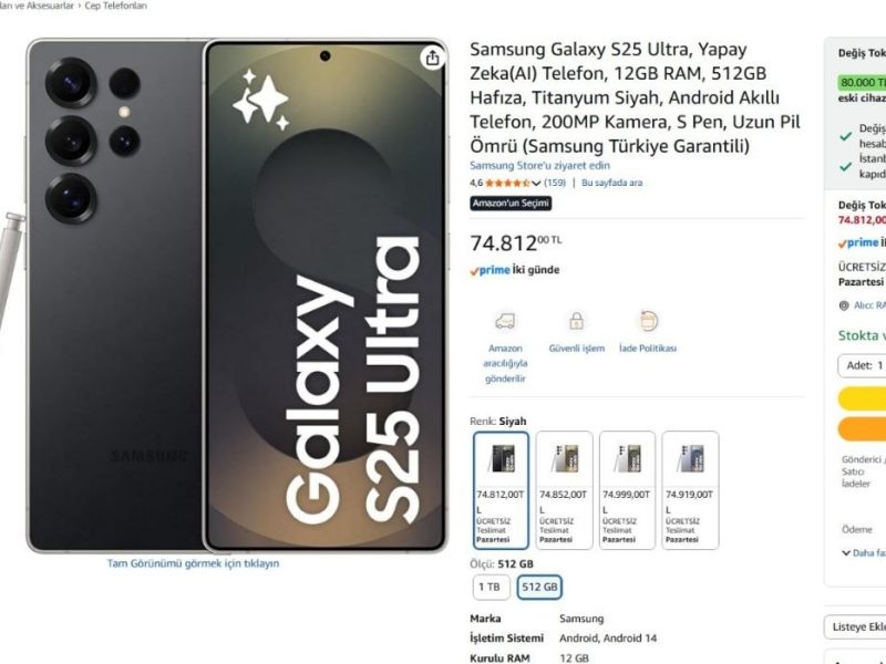 Samsung Galaxy S25 Ultra, Yapay Zeka(AI) Telefon, 12GB RAM, 512GB Hafıza, Titanyum Siyah, Android Akıllı Telefon, 200MP Kamera, S Pen, Uzun Pil Ömrü (Samsung Türkiye Garantili)