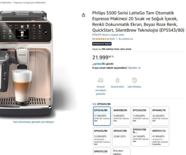 Philips 5500 Serisi LatteGo Tam Otomatik Espresso Makinesi 20 Sıcak ve Soğuk İçecek, Renkli Dokunmatik Ekran, Beyaz Roze Renk, QuickStart, SilentBrew Teknolojisi (EP5543/80)