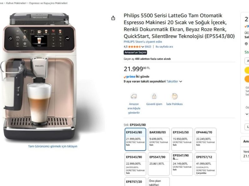 Philips 5500 Serisi LatteGo Tam Otomatik Espresso Makinesi 20 Sıcak ve Soğuk İçecek, Renkli Dokunmatik Ekran, Beyaz Roze Renk, QuickStart, SilentBrew Teknolojisi (EP5543/80)