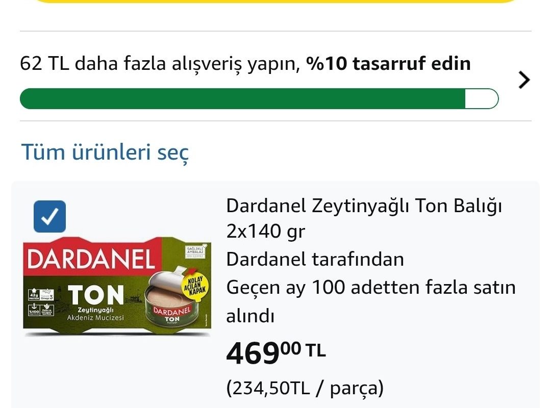 Dardanel Zeytinyağlı Ton Balığı 2x140gr – 469₺ / 2 Adet Alımda  2’li paketi 271₺’ye geliyor — %42 İndirim