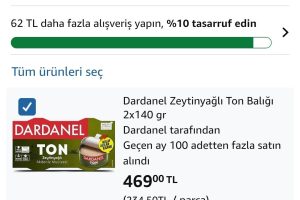 Dardanel Zeytinyağlı Ton Balığı 2x140gr – 469₺ / 2 Adet Alımda  2’li paketi 271₺’ye geliyor — %42 İndirim