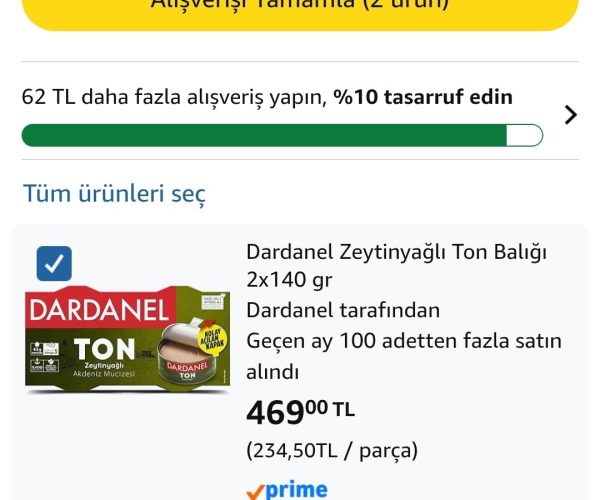 Dardanel Zeytinyağlı Ton Balığı 2x140gr – 469₺ / 2 Adet Alımda 2’li paketi 271₺’ye geliyor — %42 İndirim