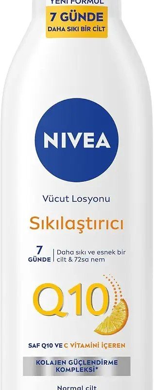 NIVEA Q10 Sıkılaştırıcı Vücut Losyonu 250 ml,72 Saat Nemlendirici,7 Günde Sıkılaşma,Esnek Cilt,C Vitamini,Kolajen,Normal Ciltler İçin