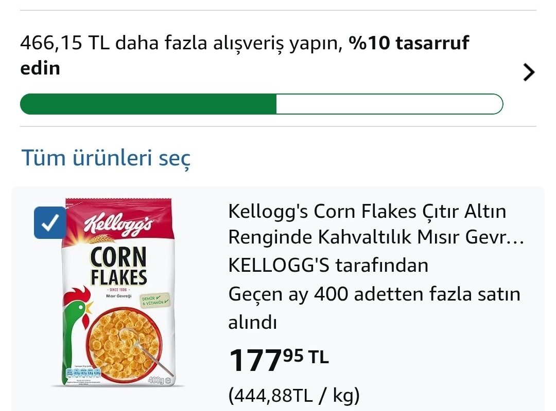 Kellogg’s Corn Flakes Çıtır Altın Renginde Kahvaltılık Mısır Gevreği 400 Gr – 3 adet alımda adedi 59₺
