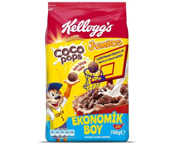 🛍️ KELLOGG’S Coco Pops Jumbos Kakaolu Mısır Gevreği 700 G, Lif, Demir ve 6 Vitamin Kaynağı,D vitamini, Kalsiyum, Folik Asit ve Demir İçerir, Kahvaltılık Tahıl Gevreği