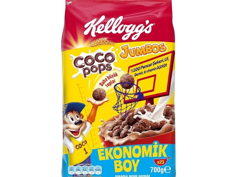 🛍️ KELLOGG’S Coco Pops Jumbos Kakaolu Mısır Gevreği 700 G, Lif, Demir ve 6 Vitamin Kaynağı,D vitamini, Kalsiyum, Folik Asit ve Demir İçerir, Kahvaltılık Tahıl Gevreği