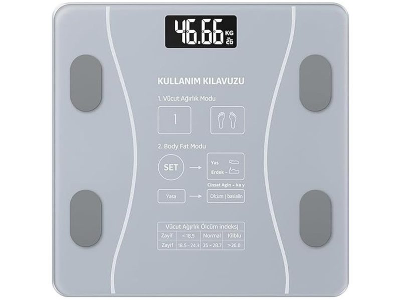 🛍️ Akıllı Bluetooth Tartı – Vücut Yağ, Kas, Su, BMI Ölçümü | Android & iOS Uyumlu | Uygulama Destekli | 13 Ölçüm | Temperli Cam | Şık ve Kaymaz Tasarım
