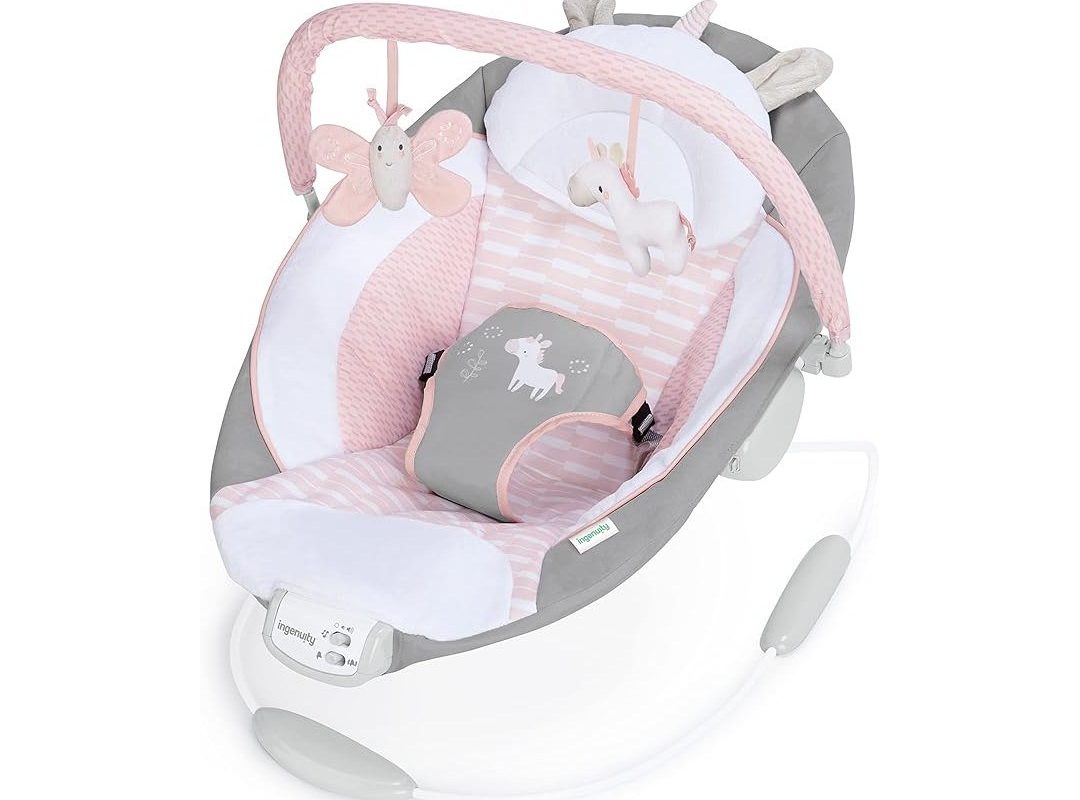 🛍️ Ingenuity RahatlatıcıAna Kucağı, Sesler ve Titreşimler, 0 6 Ay, 9 kg’ya Kadar Flora the Unicorn (Pembe)