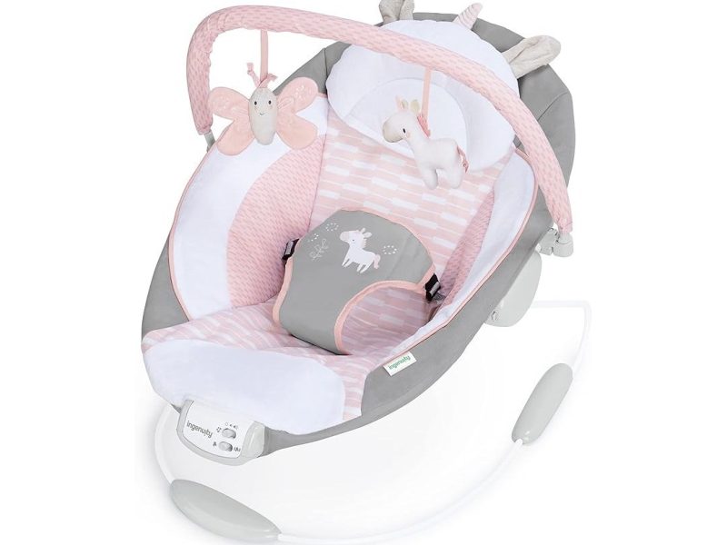 🛍️ Ingenuity RahatlatıcıAna Kucağı, Sesler ve Titreşimler, 0 6 Ay, 9 kg’ya Kadar Flora the Unicorn (Pembe)