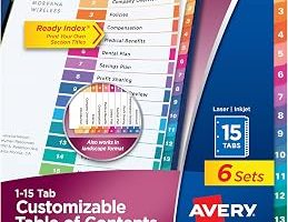 Avery 3 Halka Bağlayıcı için 15 Sekmeli Bölücüler, Özelleştirilebilir İçindekiler, Çok Renkli Sekmeler, 6 Takım (11197) — %47 İndirim | Amazon TR Fırsatı