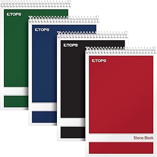 Tops spiral Steno kitaplar, 15,2 x 22,9 cm, Gregg Rule, beyaz kağıt, çeşitli kapaklar, 80 yaprak Pro kitap, paket başına 4 kitap (80220)