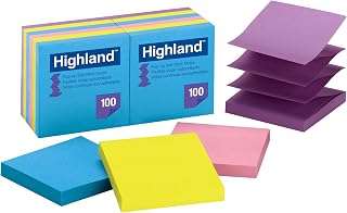 Highland Pop-up-notlar, 7,6 x 7,6 cm, farklı parlak renkler, 12 adet