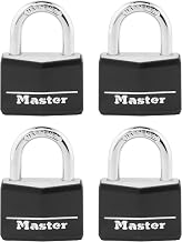 Master Lock 141Q Kapaklı Alüminyum Anahtarlı Asma Kilit, 4'lü Paket, Siyah