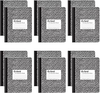 Oxford Kompozisyon not defteri, kolej çizgili kağıt, 24 x 19 cm, siyah mermer kapak, 100 yaprak, paket başına 12 adet (63796)