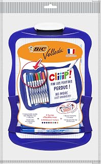 BIC 967444 Velleda Cliiip Set Beyaz Tahta (21 x 31 cm) Silecek; 8 Silinebilir Marker -10'lu Set, Çeşitli Renklerde