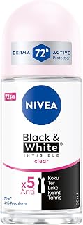 NIVEA Kadın Roll On Deodorant Black & White Invisible Clear 72 Saat Anti-Perspirant Koruma (50 ml)