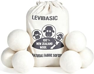 Yün Kurutma Topları 6'lı Paket XL, 7,62 cm Orijinal Yeni Zelanda Yününden Çekirdeğe, %100 Organik Kumaş Yumuşatıcı Alternatif, Bebek Güvenli ve Kimyasal İçermez, Kırışıklıkları Azaltır ve Kuruma Süresini Kısaltır LEVIBASIC (Beyaz-6 adet)