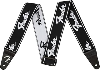 Fender WeighLess Running Logo Gitar Askısı 5,1 cm, Siyah/Beyaz