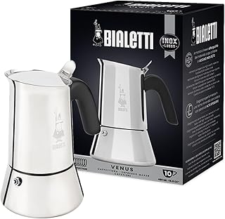 Bialetti - Venus: 10 Cups Ocak Üstü Espresso Pişirici - 460ml - Gümüş Renk - Paslanmaz Çelik Gövde - Patentli Güvenlik Valfi - Tüm Ocak Türleri İçin Uygundur (İndüksiyon Dahil)