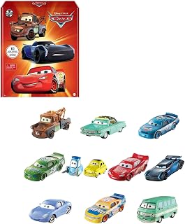 Filmlerden ilham alan, koleksiyona uygun ve 1:55 ölçekli Mattel Disney ve Pixar Cars 10'lu metal mini yarış arabası seti, HBW15