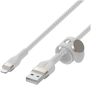 Belkin BoostCharge Pro Flex Örgülü USB Tip A - Yıldırım Kablosu (1M/3,3FT), MFi Sertifikalı Şarj Kablosu - Beyaz