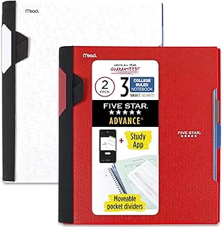 Five Star Advance 820111 spiral not defteri + öğrenme uygulaması, 2 adet, 3 adet, çizgili kolej kağıdı, 27,9 x 21,6 cm, 150 yaprak, spiral korumalı ve hareketli ayırma duvarlı, kırmızı, beyaz — %25 İndirim | Amazon TR Fırsatı