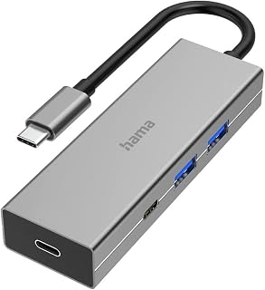 Hama USB-C Hub 4 Bağlantı Noktası (2x USB-C, 2x USB-A, USB-C Yerleştirme İstasyonu Güç Dağıtımı, USB A Hub, USB Hub 3.2 Şarj Fonksiyonu, Çoklu Bağlantı Noktası 5 Gbit/s, Thunderbolt 4 Hub, Macbook,