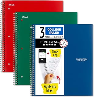 Five Star Spiral Defter + Çalışma Uygulaması, 3’lü Paket, 3’lü Konu, Kolej Çizgili Kağıt, Mücadele Mürekkep Kanaması, Suya Dayanıklı Kapak, 8-1/2 “x 11”, 150 Yaprak, Yeşil, Kırmızı, Mavi (820193) — %22 İndirim | Amazon TR Fırsatı