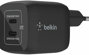 Belkin Çift USB-C Duvar Şarj Cihazı 45W, iPhone 14, 13, 12, Pro, Pro Max, iPad Pro 12.9, 11, MacBook, Galaxy S23, S23+, Ultra, Tab ve daha fazlası için GaN Teknolojili PD 3.0 Hızlı Şarj — %22 İndirim | Amazon TR Fırsatı